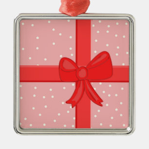 Ornement Carré Argenté ruban de papier cadeau