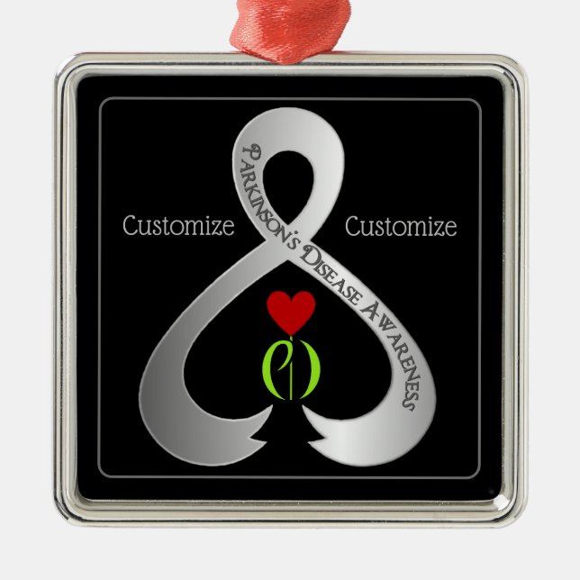Ornement Carré Argenté Ruban de sensibilisation de Parkinson (Devant)