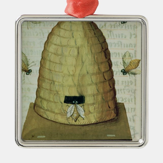 Ornement Carré Argenté Ruche et abeilles (Devant)