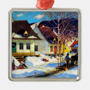 Ornement Carré Argenté Rue du village de Québec par Clarence Gagnon