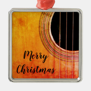 Ornement Carré Argenté Rustique Joyeux Noël Guitare acoustique