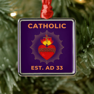 Ornement Carré Argenté Sacred Heart AD 33 Ornament catholique