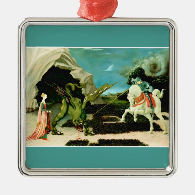 Ornement Carré Argenté Saint-Georges médiéval et le Drago (Devant)