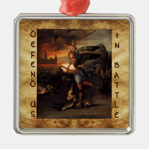 Ornement Carré Argenté Saint Michael et la prière du dragon