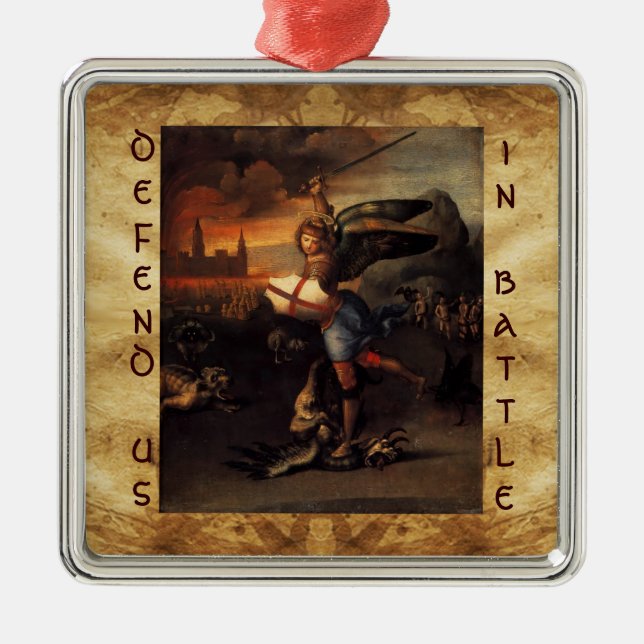 Ornement Carré Argenté Saint Michael et la prière du dragon (Devant)