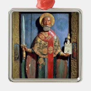 Ornement Carré Argenté Saint-Nicolas de Mozhaisk, école de Yaroslavl