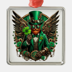 Ornement Carré Argenté Saint Patrick's Day trèfle à vapeur