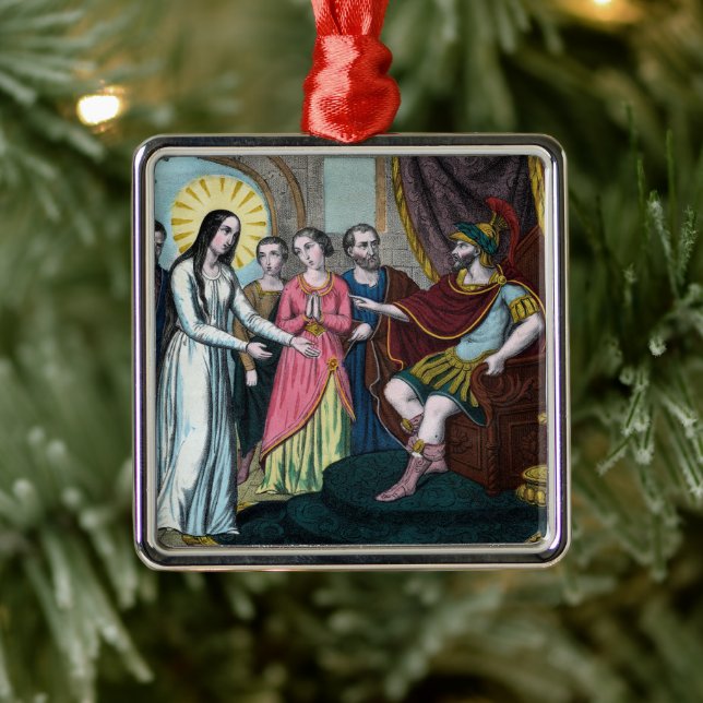 Ornement Carré Argenté Saint Philomène est jugé devant l'empereur Dioclét (Arbre)