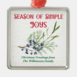 Ornement Carré Argenté Saison de Joies Simples Bleu Juniper Noël