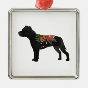 Ornement Carré Argenté Saison Dog Breed Boho Floral Silhouette