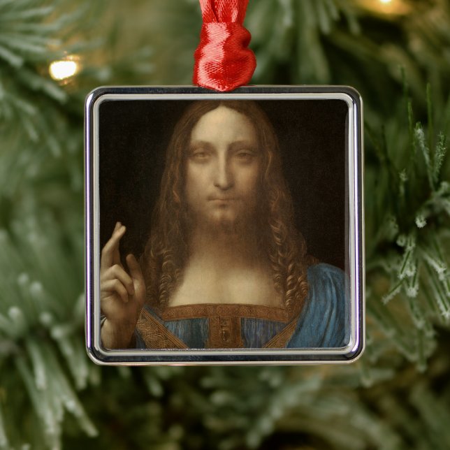 Ornement Carré Argenté Salvator Mundi de Léonard de Vinci (Jésus-Christ) (Arbre)
