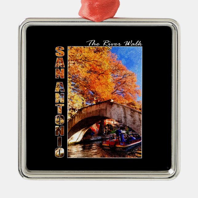 Ornement Carré Argenté San Antonio, Texas : River Walk Bridge (Devant)