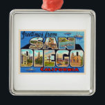 Ornement Carré Argenté San Diego California Vintage Grande Lettre Carte p<br><div class="desc">San Diego California CA Vintage Grande Lettre Carte postale</div>