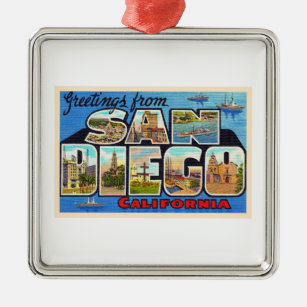 Ornement Carré Argenté San Diego California Vintage Grande Lettre Carte p