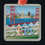 Ornement Carré Argenté San Francisco, CA | la ville par la baie<br><div class="desc">Caractéristiques de conception ce un collage des scènes de San Francisco,  la Californie.</div>