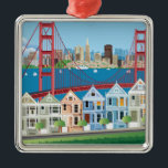 Ornement Carré Argenté San Francisco, CA | la ville par la baie<br><div class="desc">Caractéristiques de conception ce un collage des scènes de San Francisco,  la Californie.</div>