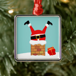 Ornement Carré Argenté Santa Claus stuck in the chimney on the roof