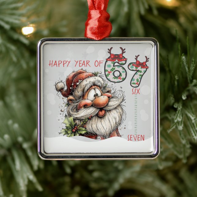Ornement Carré Argenté Santa Happy Year of Six Seven Christmas Ornament (Arbre)