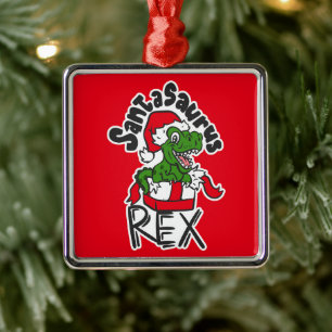 Ornement Carré Argenté Santasaurus