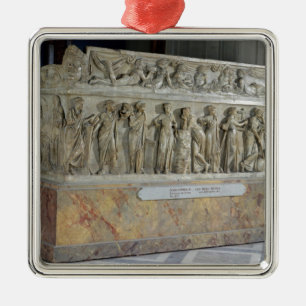 Ornement Carré Argenté Sarcophage avec la frise des neuf Muses