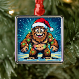 Ornement Carré Argenté Sasquatch de Noël drôle Bigfoots
