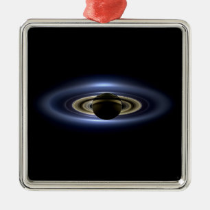 Ornement Carré Argenté Saturne Éclipse le Soleil de Cassini Orbiter