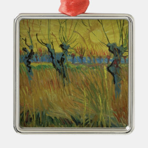 Ornement Carré Argenté Saules Pollarded par   de Vincent van Gogh,