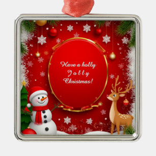 Ornement Carré Argenté Scène de vacances de Noël festive