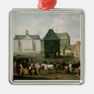 Ornement Carré Argenté Scène du marché avant le palais de barrage,