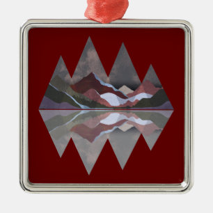 Ornement Carré Argenté Scène géométrique de montagne