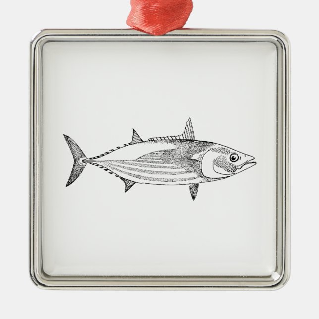 Ornement Carré Argenté Schéma vintage thons (Devant)