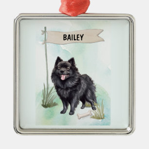Ornement Carré Argenté Schipperke Aquarelle Chien Personnalisé