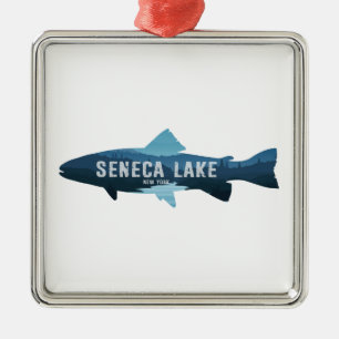 Ornement Carré Argenté Seneca Lake New York Fish