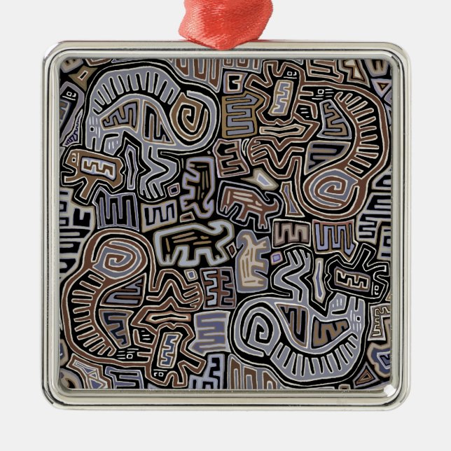 Ornement Carré Argenté Shaman Peyote Serpent spirituels rituels (Devant)