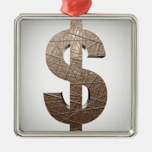Ornement Carré Argenté Signe dollar
