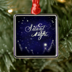 Ornement Carré Argenté Silent night, holy night - Glistening snow scene