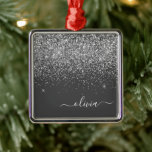 Ornement Carré Argenté Silver Grey Girl Parties scintillant étincelante N<br><div class="desc">Parties scintillant Argent et Gris (Gris) Nom du monogramme et ornement de Noël initial. Cela rend le cadeau parfait pour 16 ans,  mariage,  douche nuptiale,  anniversaire,  baby shower ou bachelorette pour quelqu'un qui aime le luxe glam et les styles chic.</div>
