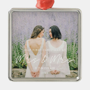 Ornement Carré Argenté Simple moderne Premier Noël comme Mme & Mme Photo