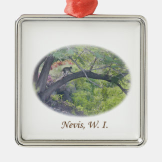 Ornement Carré Argenté Singe dans un arbre