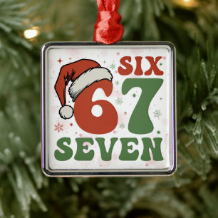 Ornement Carré Argenté Six Seven 67 Chapeau de Noël drôle de Santa Christ