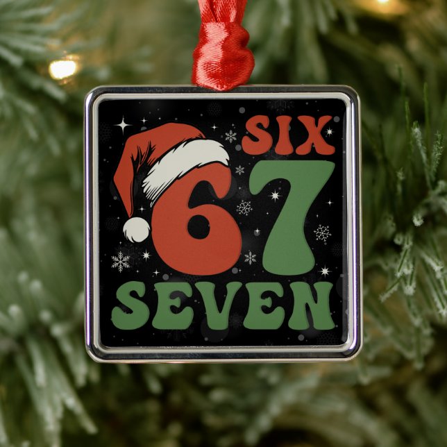 Ornement Carré Argenté Six Seven 67 Funny Santa Hat Christmas Xmas Meme (Arbre)