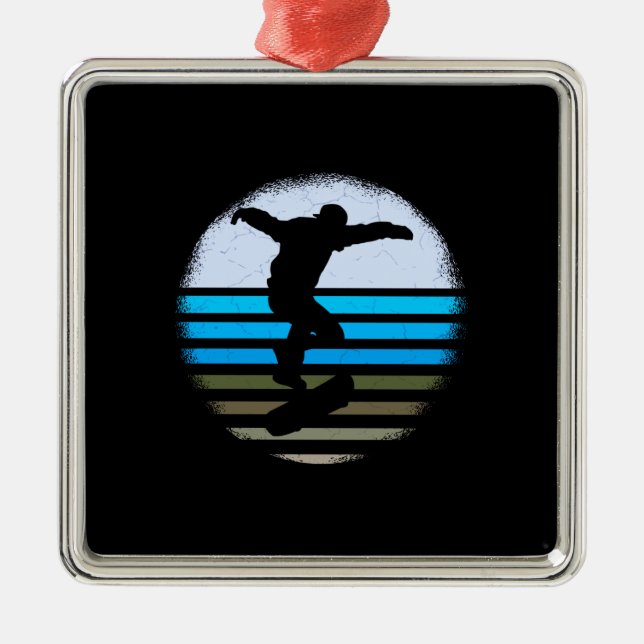 Ornement Carré Argenté Skate Vintage Retro (Devant)