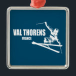 Ornement Carré Argenté Skier Val Thorens France<br><div class="desc">Val Thorens est une station de ski dans la vallée de la Tarentaise dans les Alpes françaises</div>