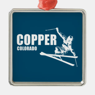 Ornement Carré Argenté Skieur de Copper Mountain Colorado
