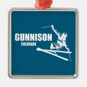 Ornement Carré Argenté Skieur de Gunnison Colorado
