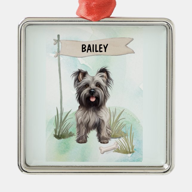 Ornement Carré Argenté Skye Terrier Watercolor Personalized Dog (Devant)