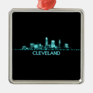 Ornement Carré Argenté Skyline Cleveland