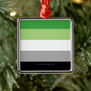 Ornement Carré Argenté SlipperyJoe's Aromantic Pride Drapeau gay cadeaux
