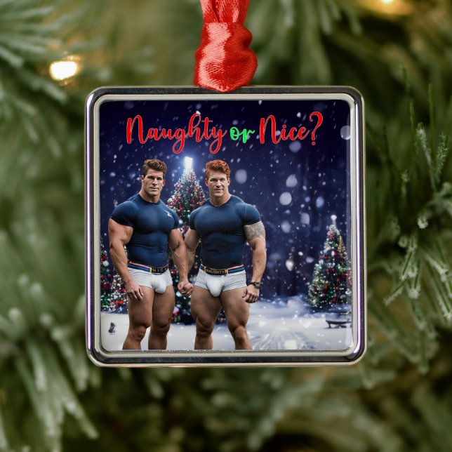 Ornement Carré Argenté SlipperyJoe's décoré enneigé de Noël tre (Arbre)