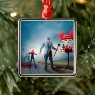 Ornement Carré Argenté SlipperyJoe's heureux Halloween yeux brillants zom